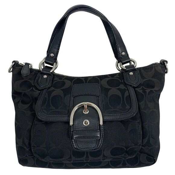 COACH Soho Black Jacquard Signature Logo Leather Trim Hand Bag NO STRAP or TAG - Picture 1 of 12